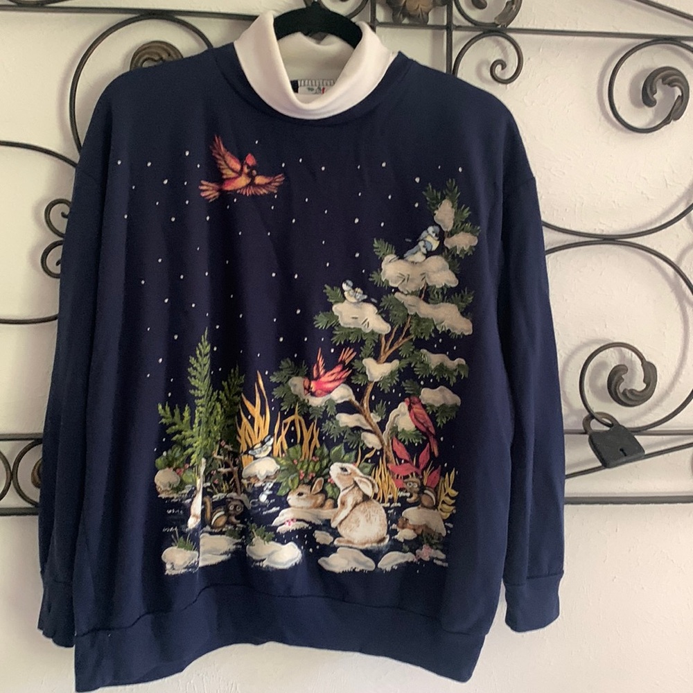 Vintage Nutcracker brand Christmas navy sweatshirt. Ladies Large